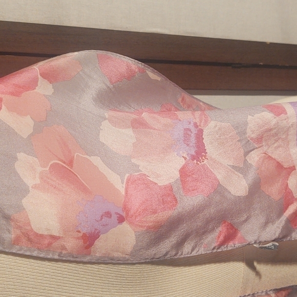 Gray and Pink Flowers Print Silk Scarf - Picture 2 of 4